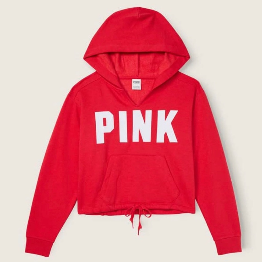 Victoria's Secret PINK Fleece Cropped Cinched Campus Hoodie L